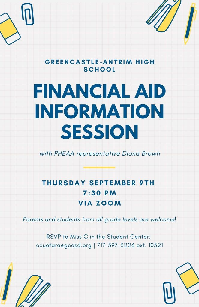 GAHS Financial Aid Session Sept. 9 at 7:30 pm